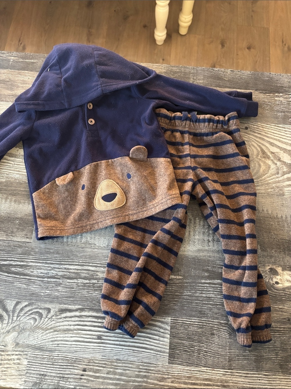 Carter's Navy & Brown Bear Hoodie with Striped Joggers